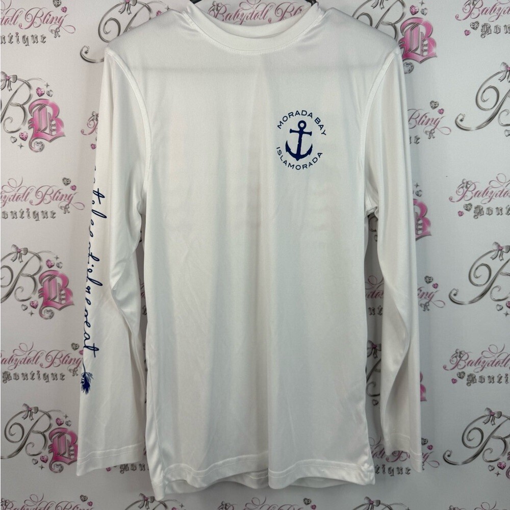 Ultra club rash guard shirt Florida fish White Long Sleeve Tee with Blue Accents